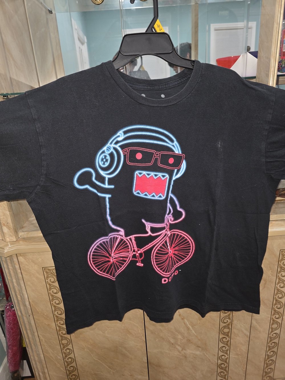 Men's Black Graphic Tee with Neon Domo Design
